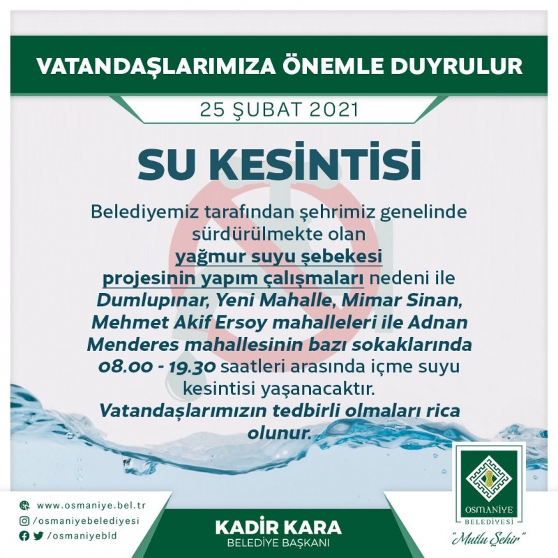 Osmaniye'de Su Kesintisi