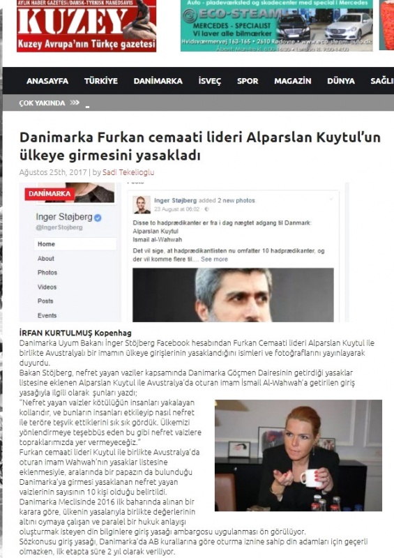 Danimarka'nın Alparslan Kuytul'un Ülkeye Girişini 7 Ay Önce Yasakladığı Ortaya Çıktı.